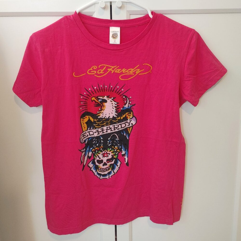 Women's Ed Hardy Rhinestone Y2K 2000's Baby Tee